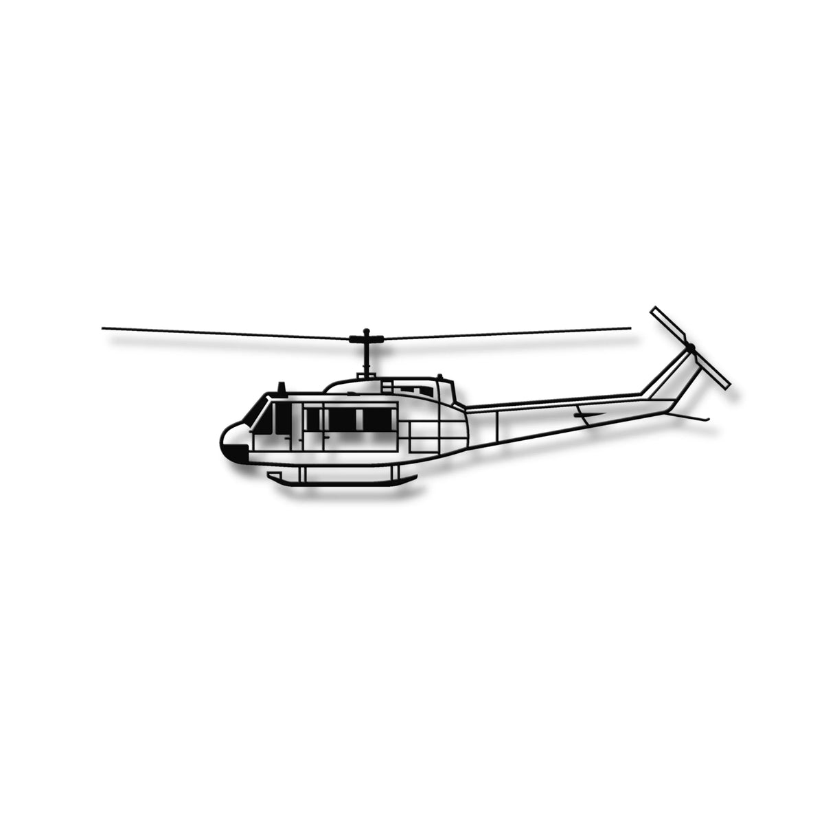 Czarna metalowa sylwetka ścienna Bell UH-1 Iroquois Huey - elegancka ozdoba na ścianę.