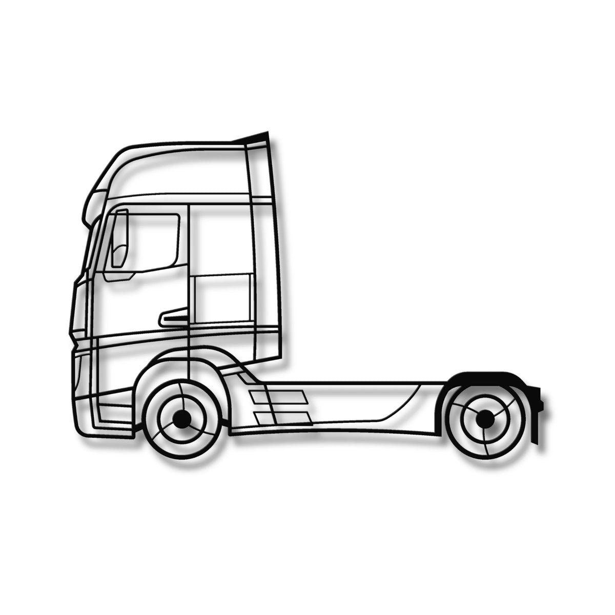 Metalowa sylwetka Mercedes-Benz Actros MP4 jako ozdoba na ścianę w loftowym stylu.