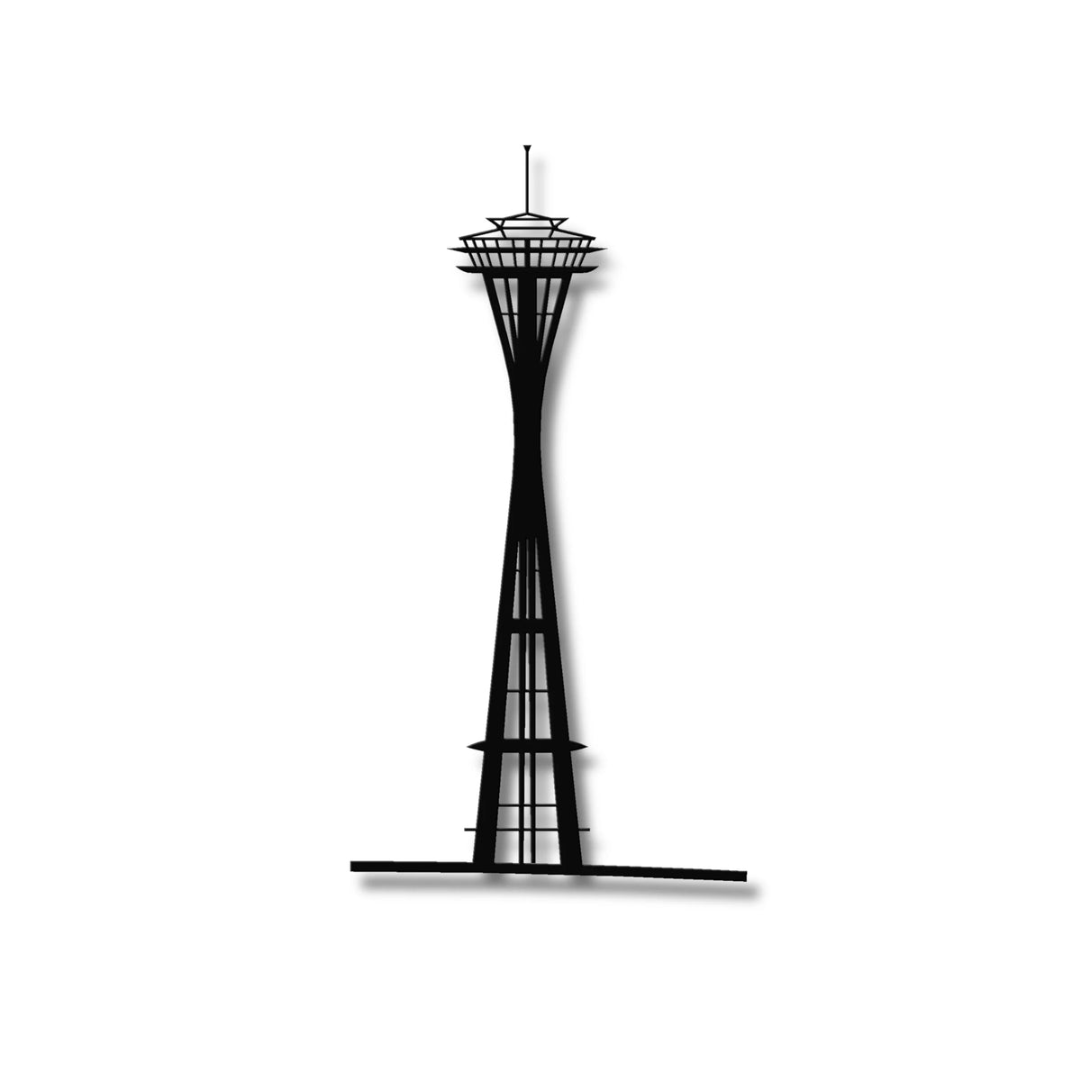 Czarna metalowa sylwetka Space Needle Seattle – ozdoba na ścianę w loftowym designie.