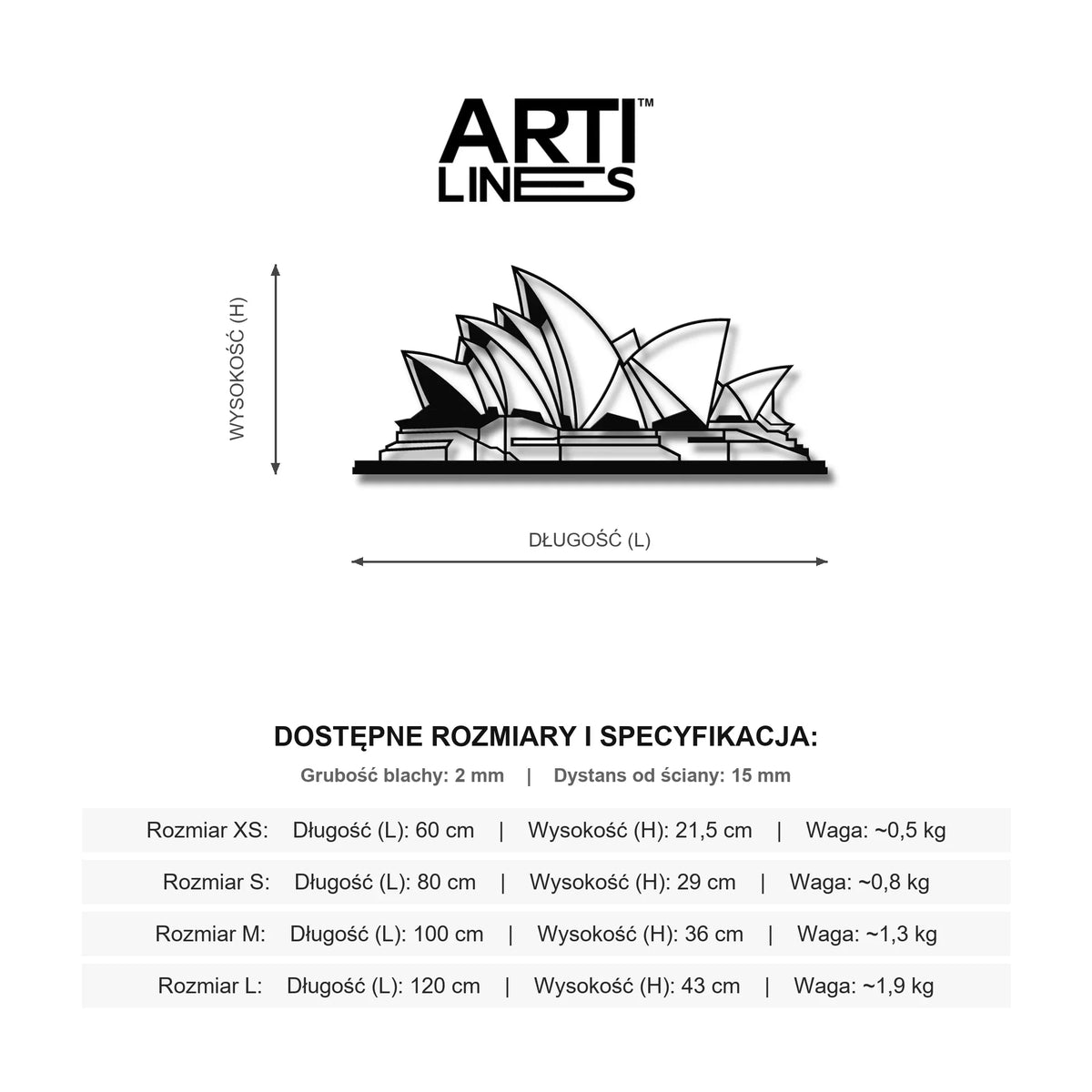 Wymiary: Opera w Sydney (Sydney Opera House) – Światowa ikona nowoczesnej architektury, stalowa dekoracja na ścianę