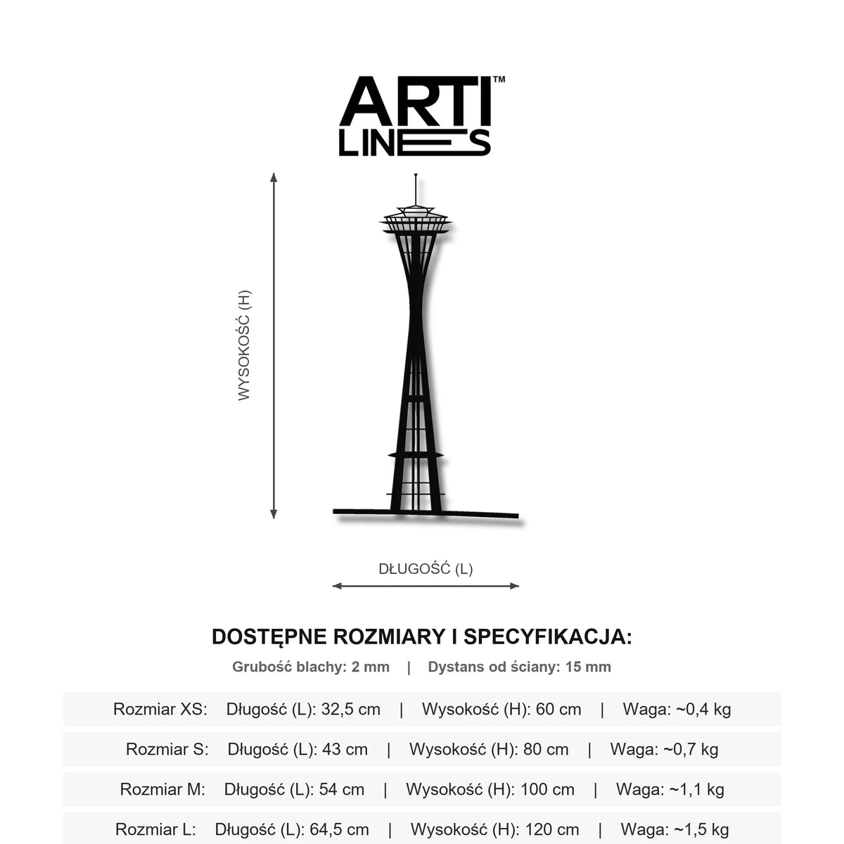 Wymiary: Space Needle Seattle – Ikona amerykańskiej architektury, stalowa dekoracja ścienna