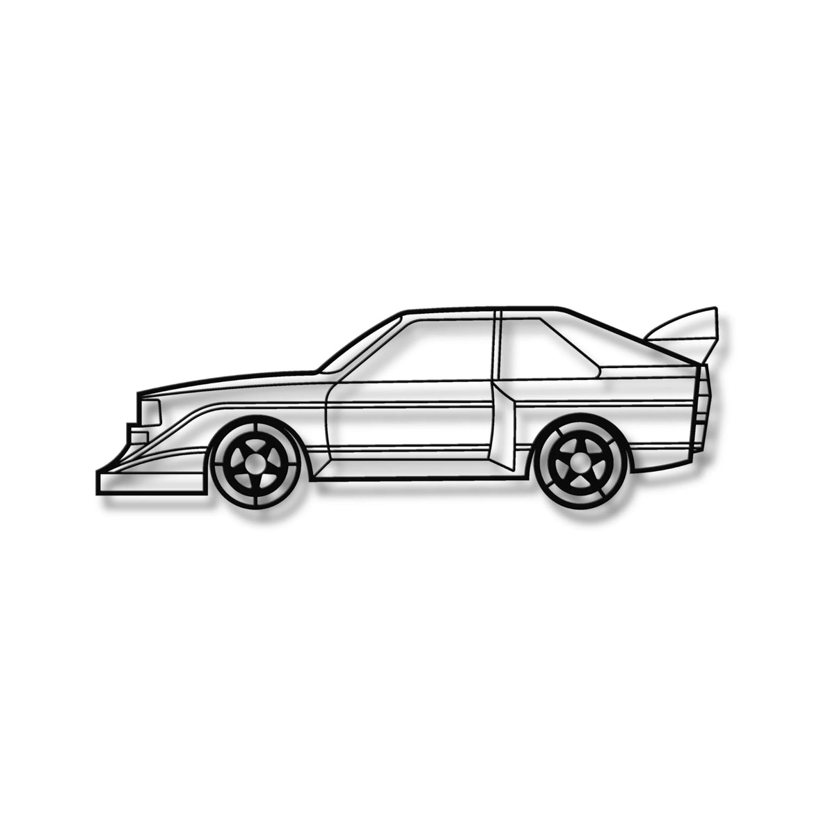 Metalowa sylwetka Audi Sport Quattro S1 - elegancka ozdoba na ścianę w loftowym stylu.
