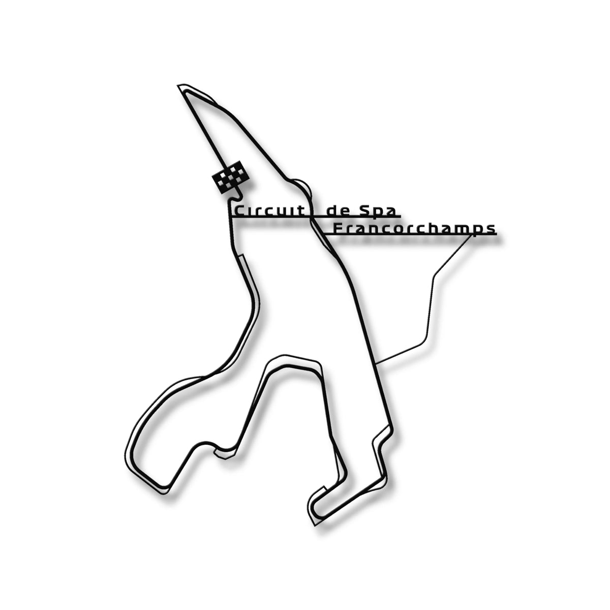 Czarna metalowa sylwetka Circuit de Spa-Francorchamps, ozdoba na ścianę w loftowym stylu.