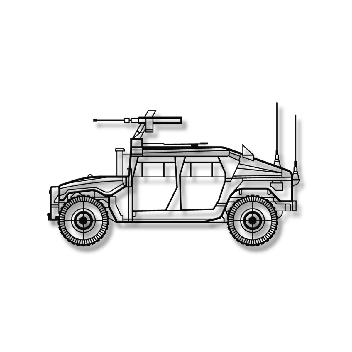 Czarna metalowa dekoracja ścienna 3D HMMWV Humvee, idealna ozdoba na ścianę w stylu loft.