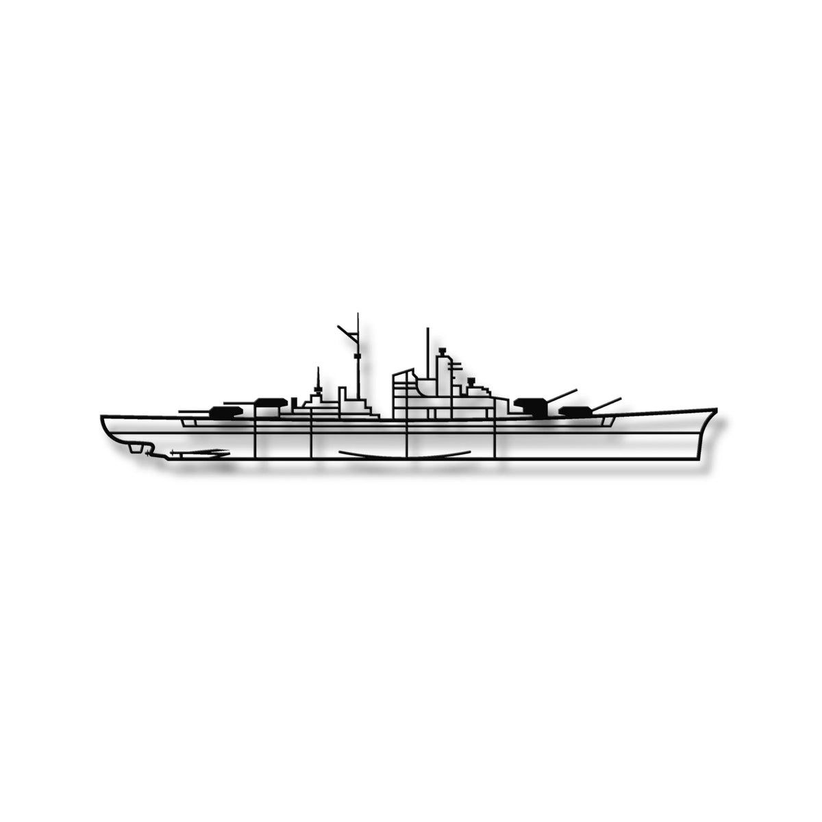 Pancernik Bismarck - metalowa sylwetka ścienna, luksusowa ozdoba na ścianę do loftowego wnętrza.