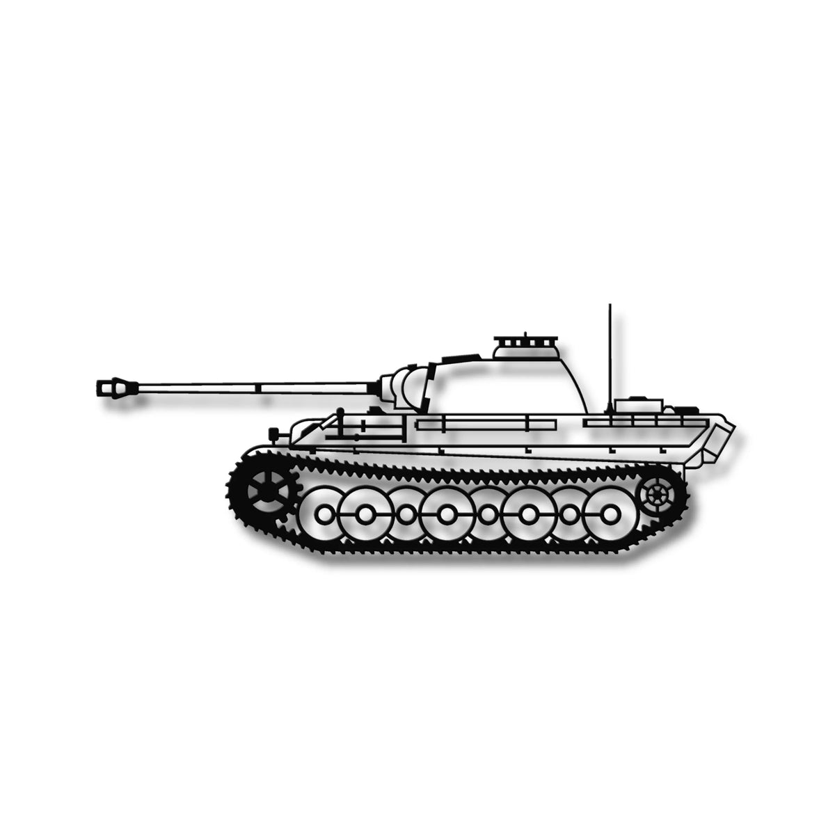 Czarna metalowa sylwetka czołgu Panzerkampfwagen V Panther na ścianę.