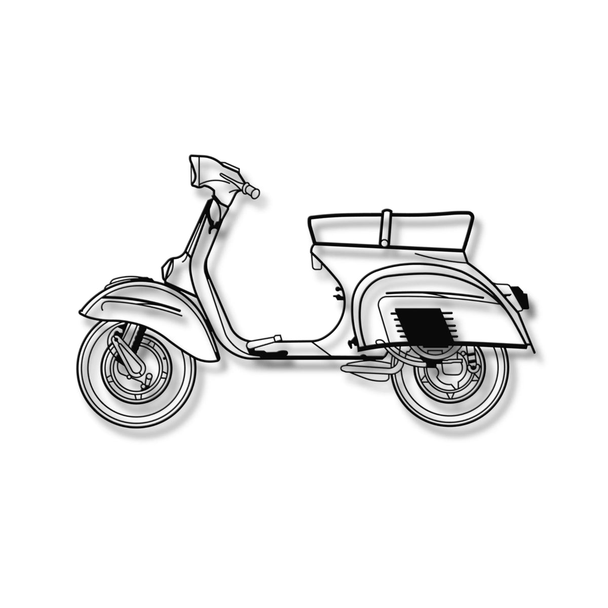 Czarna metalowa dekoracja ścienna 3D Vespa 125 Sprint - idealna ozdoba na ścianę.