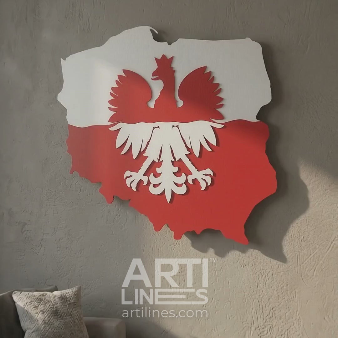 Prezentacja wideo modelu Mapa Polski z Orłem w Koronie - Stalowa Dekoracja Ścienna 3D