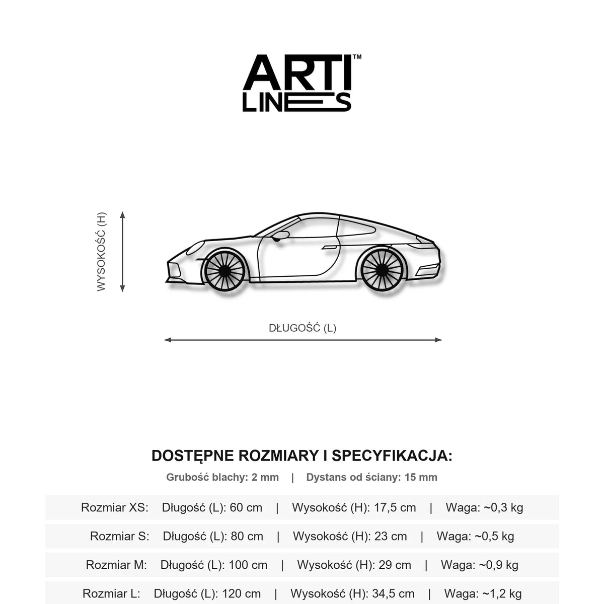 Wymiary: Porsche 911 Carrera – Ponadczasowa ikona sportowej elegancji, stalowy model ścienny